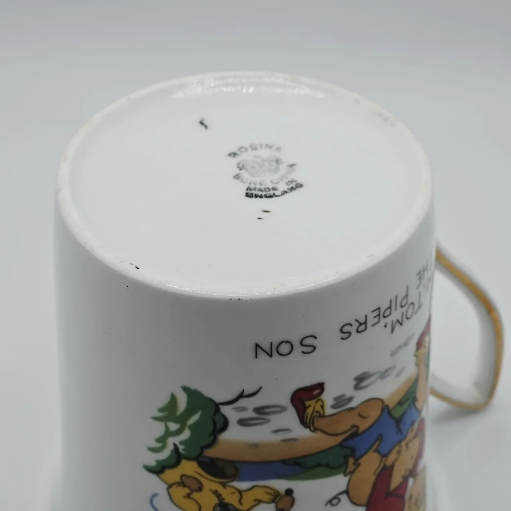 VINTAGE Rosina Nursery Rhyme Mary Mary Tom Tom Mug Gold Trim England Bone China